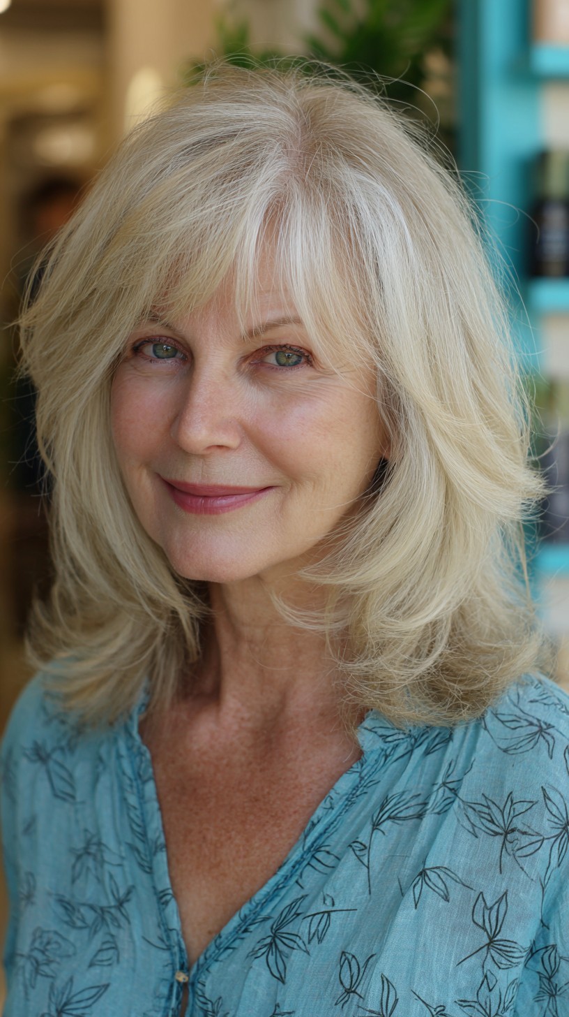 Soft Silver Shoulder Shag with Face-Framing Halo Layers