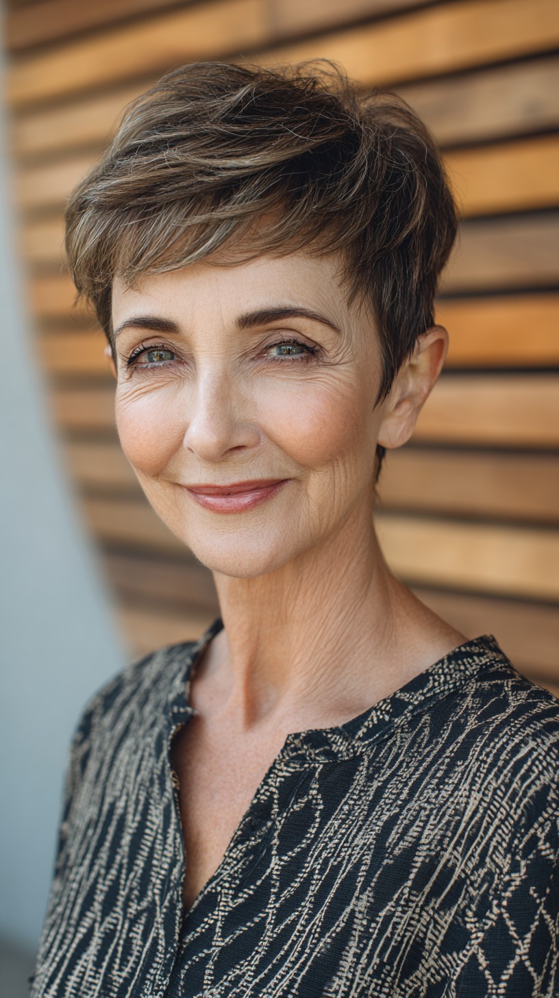 Soft Textured Short Pixie with Silver-Tipped Layers