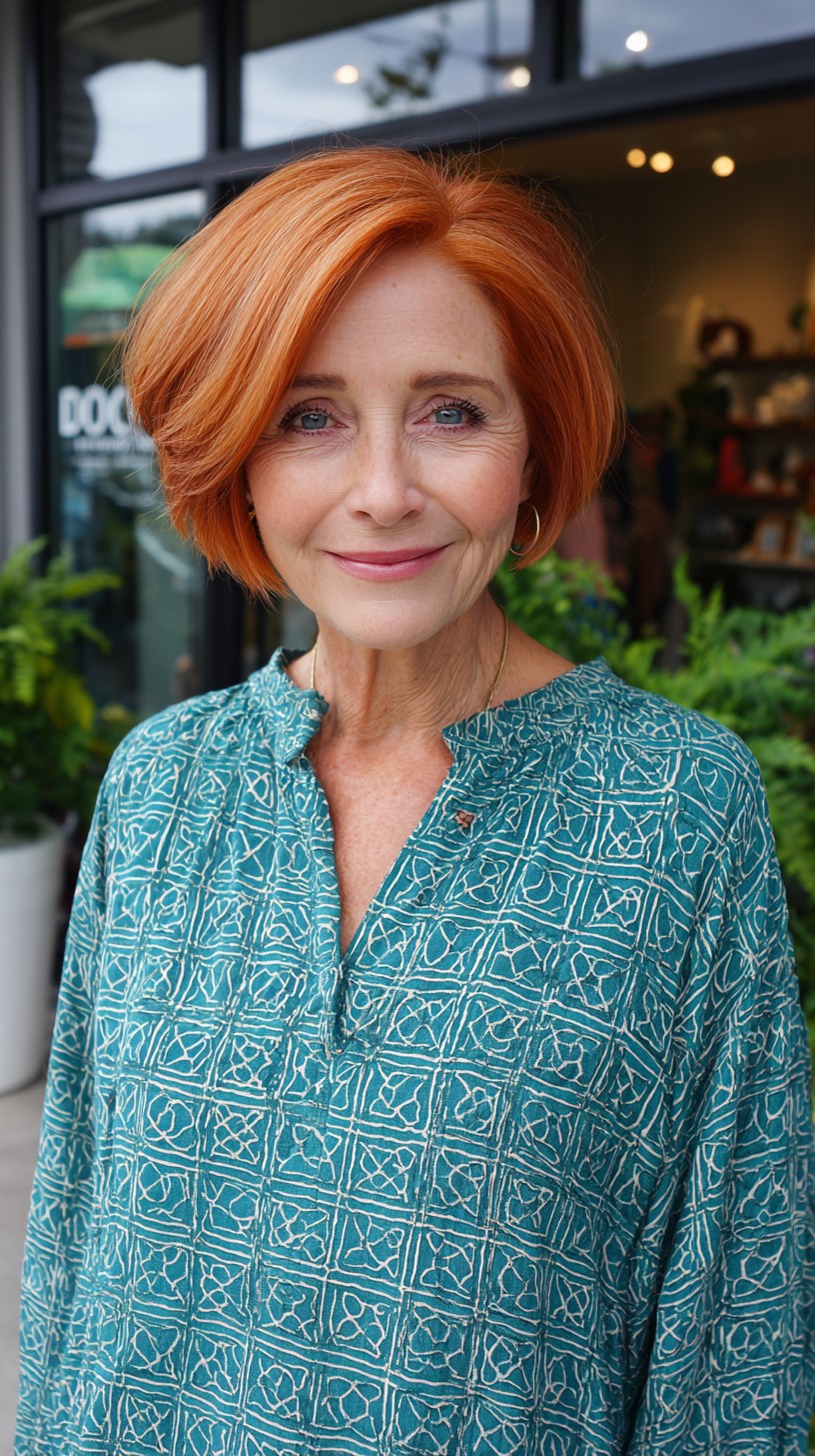 Stacked Side-Part Copper Bob with Rounded Ends