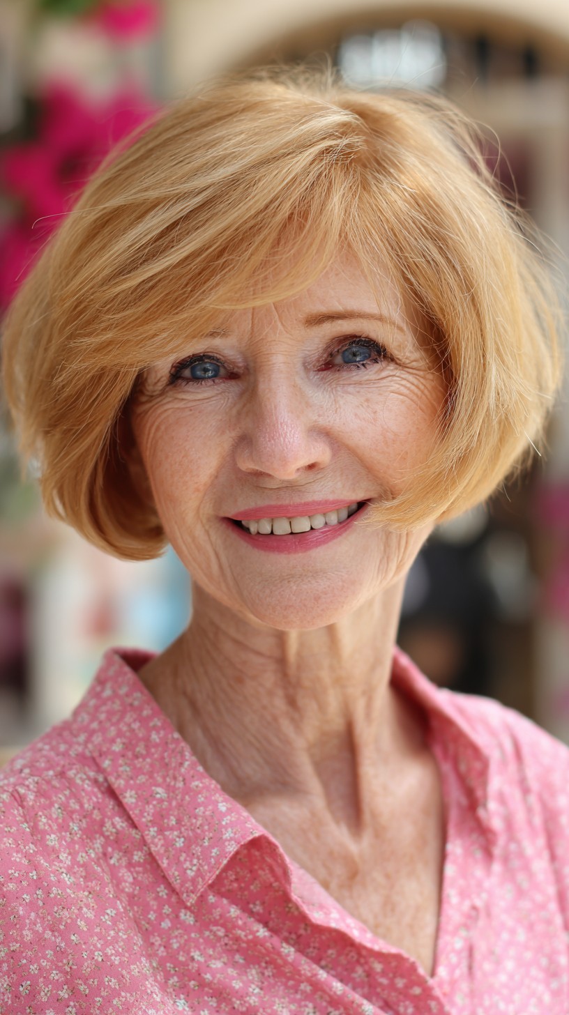 Strawberry-Blonde Rounded Stacked Bob with Face-Framing Sweep