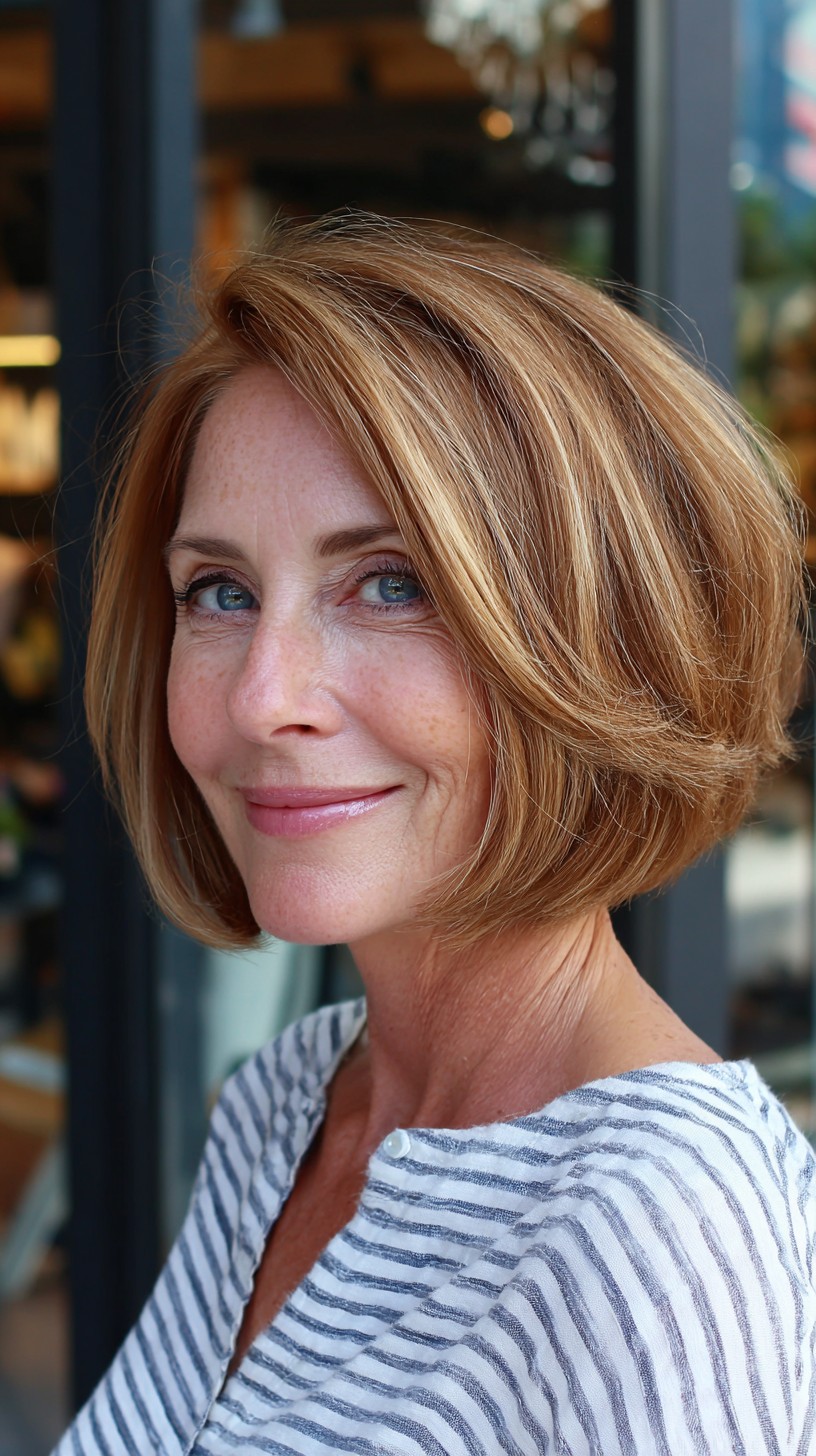Textured Chin-Length Rounded Bob with Face-Framing Layers