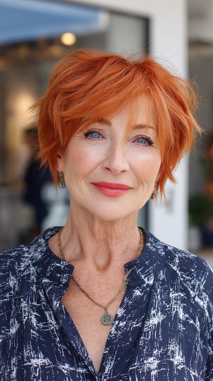 Textured Copper Pixie-Bob with Side-Swept Fringe
