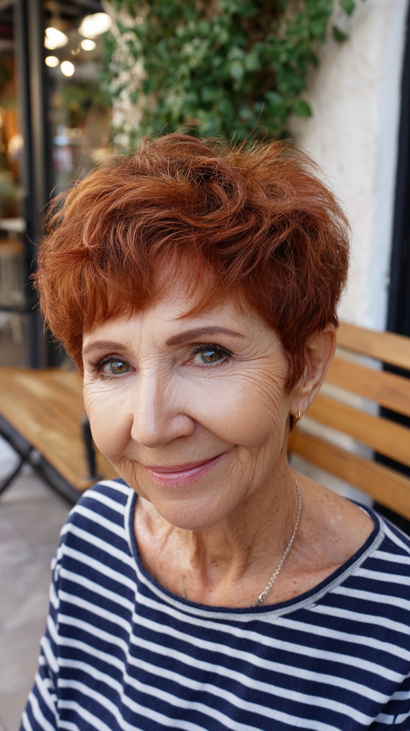Textured Copper Pixie with Wispy Fringe and Crown Lift