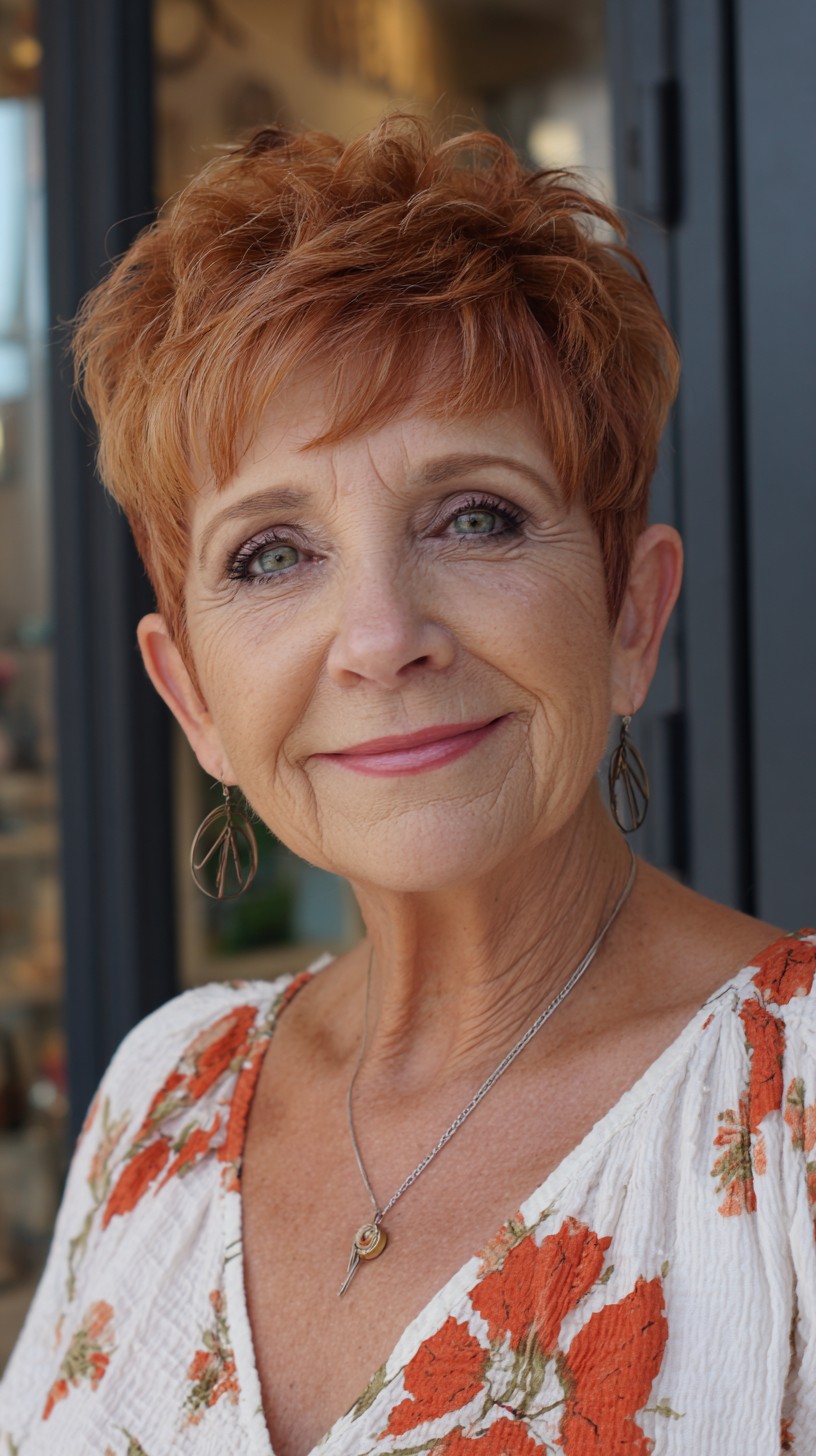 Textured Copper Short Pixie with Lifted Crown