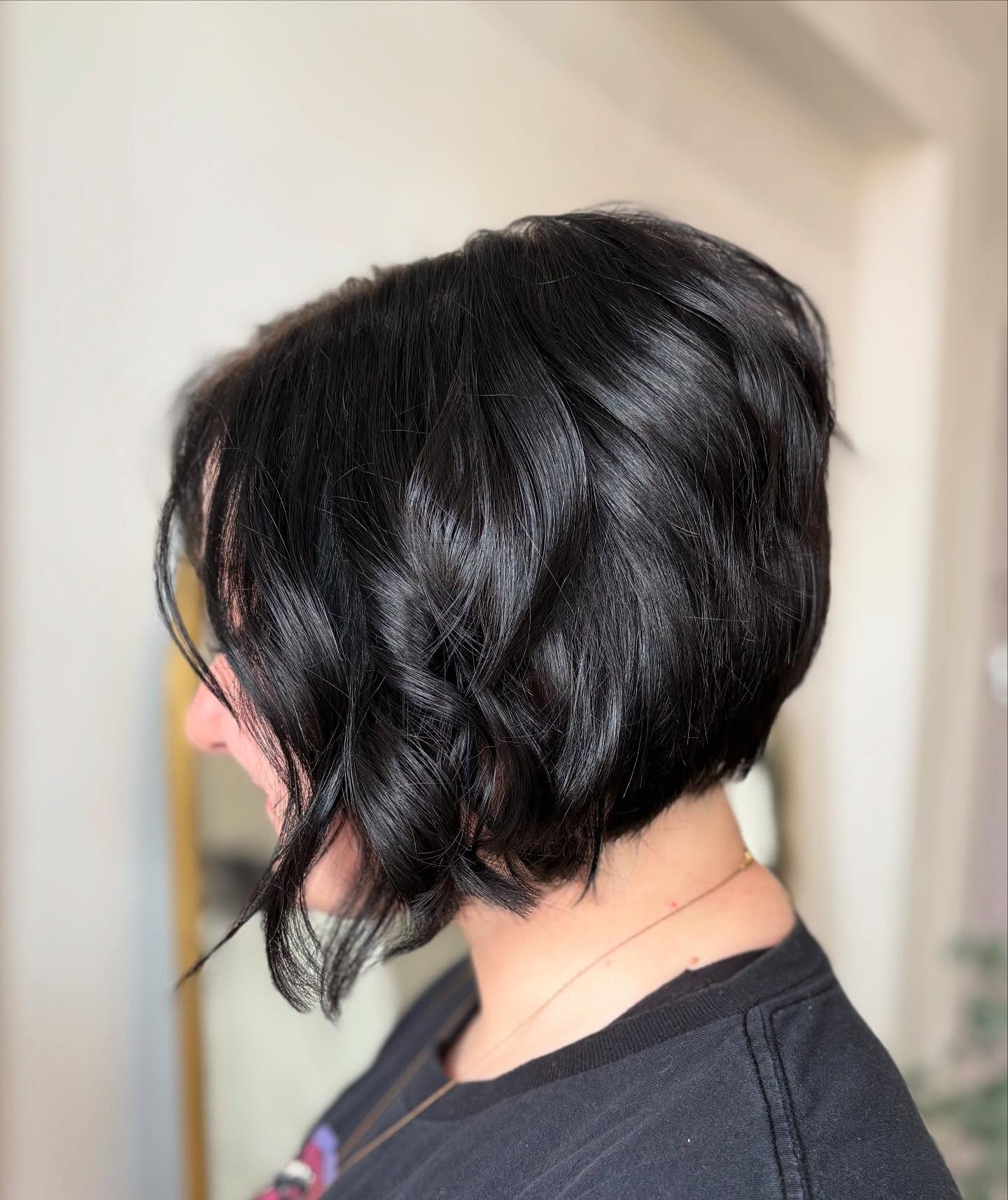 Textured Short Stacked Bob with Soft Face-Framing