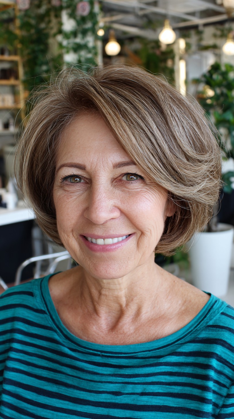 Voluminous Brushed-Out Bob with Rounded Crown and Side Sweep