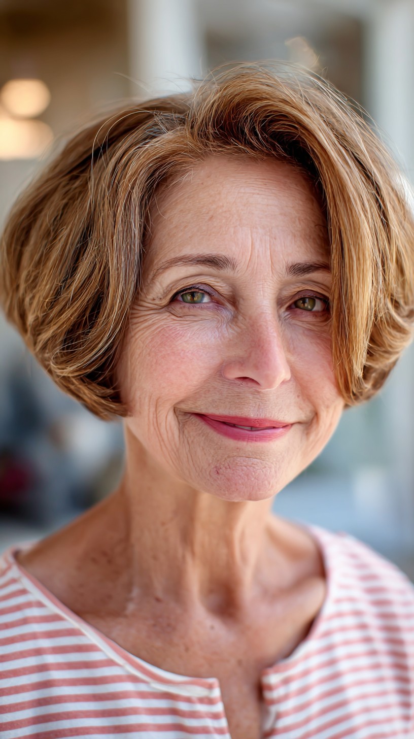 Volumized Short Bob with Root Dimension and Face-Framing Sweep