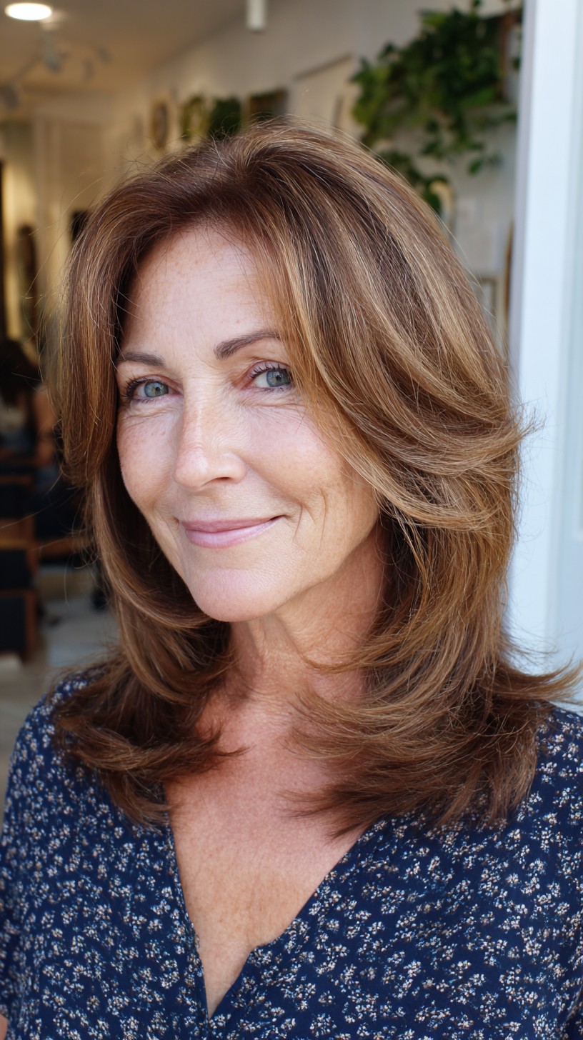 Warm Chocolate Shoulder-Length Layered Cut with Face-Framing Flip