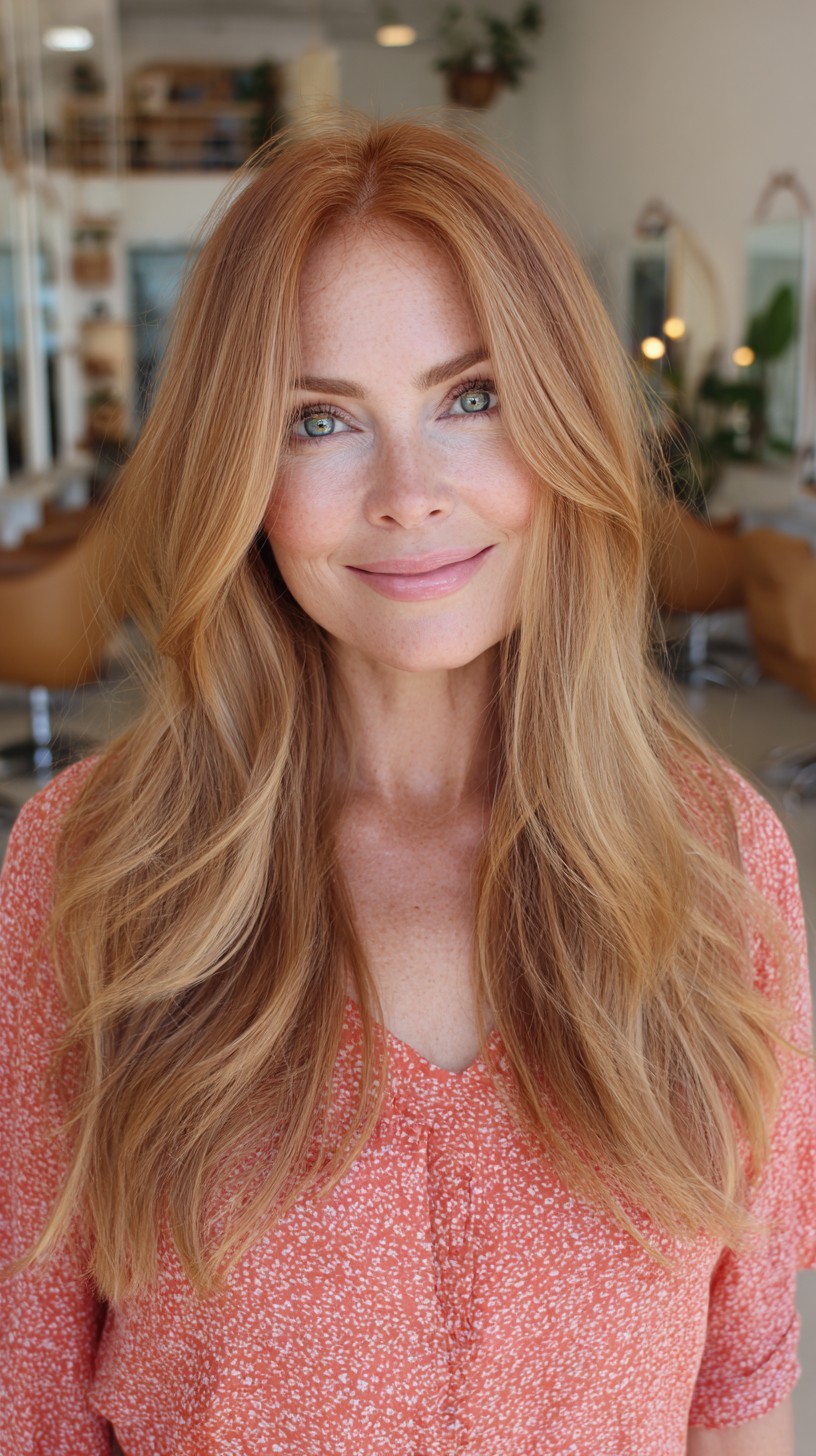 Warm Strawberry-Blonde Long Face-Framing Layers