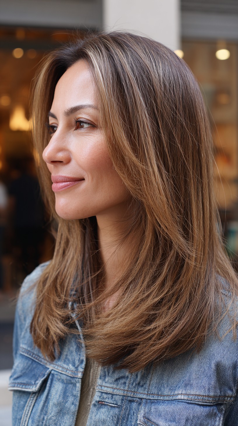 Bronde Shoulder-Grazing Layers with Subtle Babylights and Root Shadow