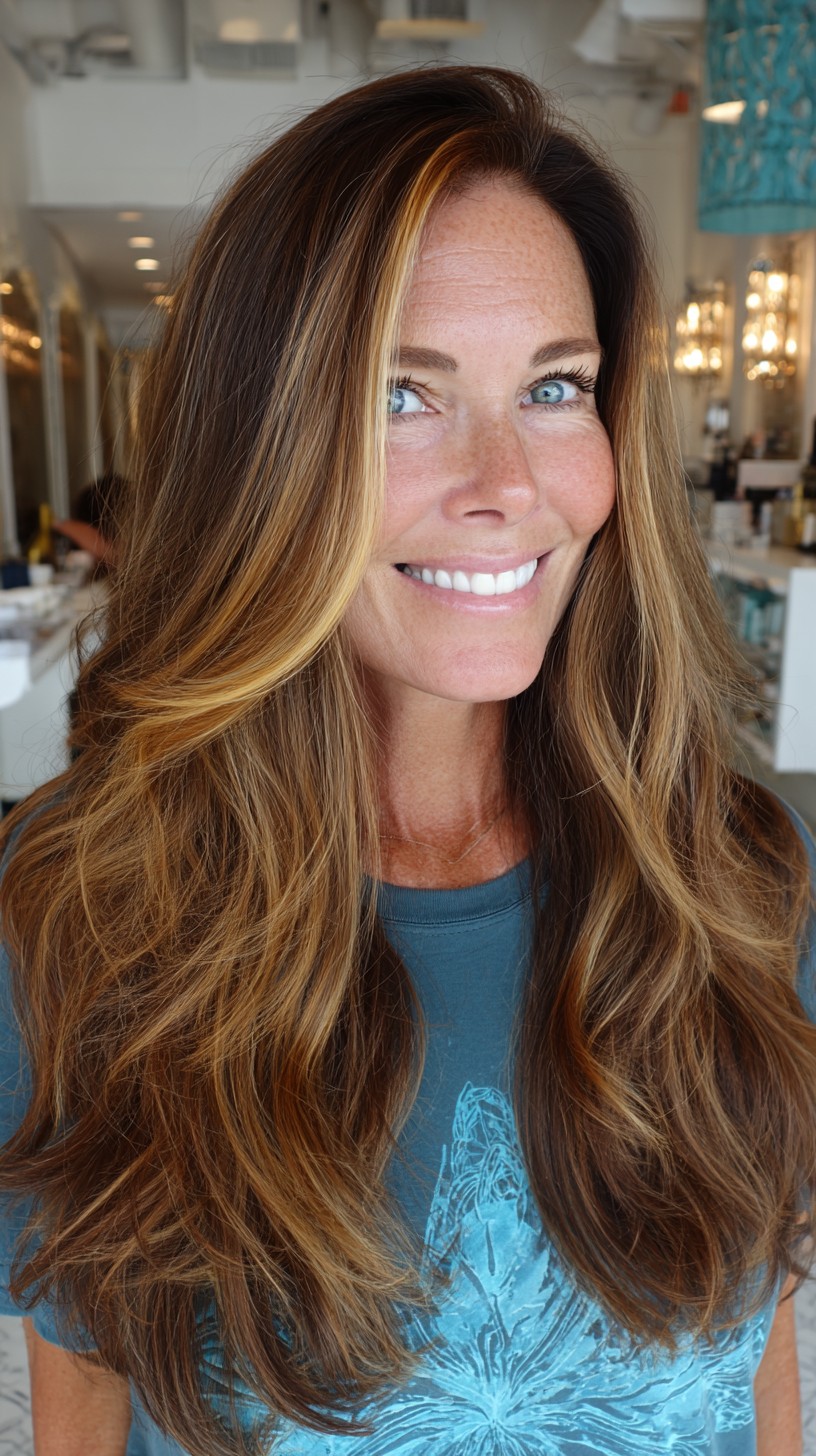 Caramel-Rooted Long Layers with One-Side Money Piece