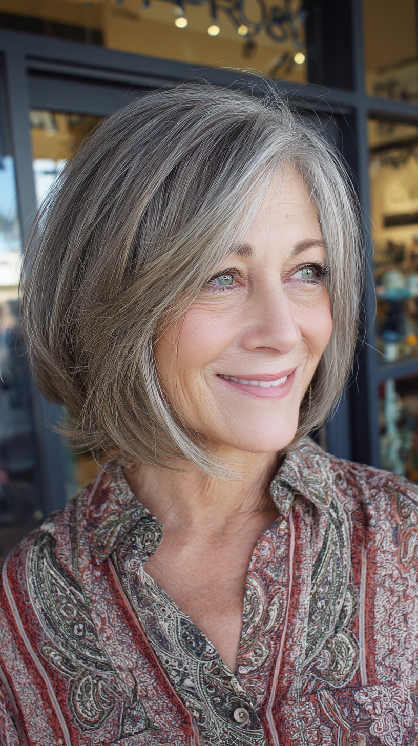 Chic Silver Face-Framing Chin-Length Bob with Rounded Graduation