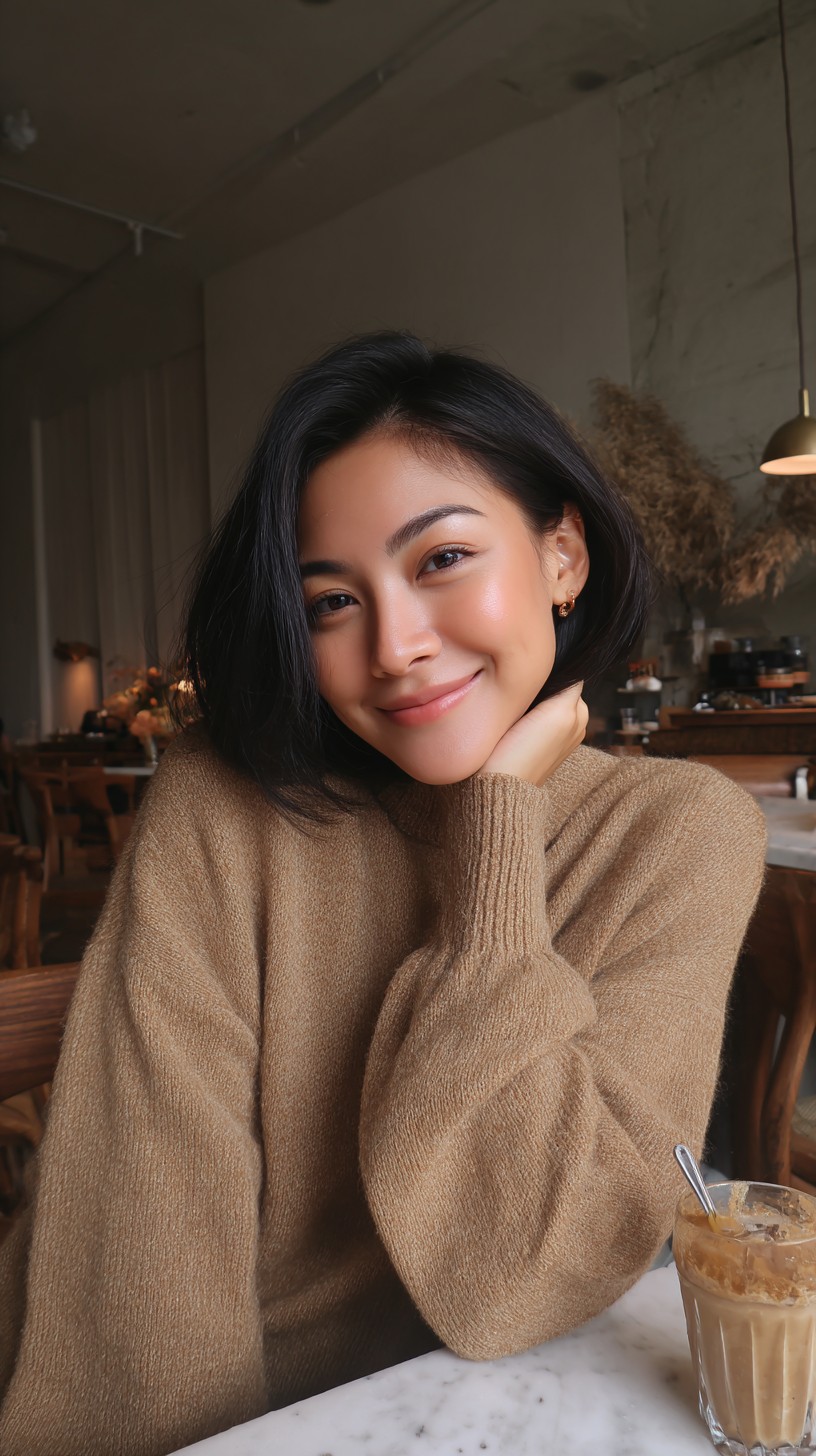 Chin-Length Angled Bob with Soft Internal Layers