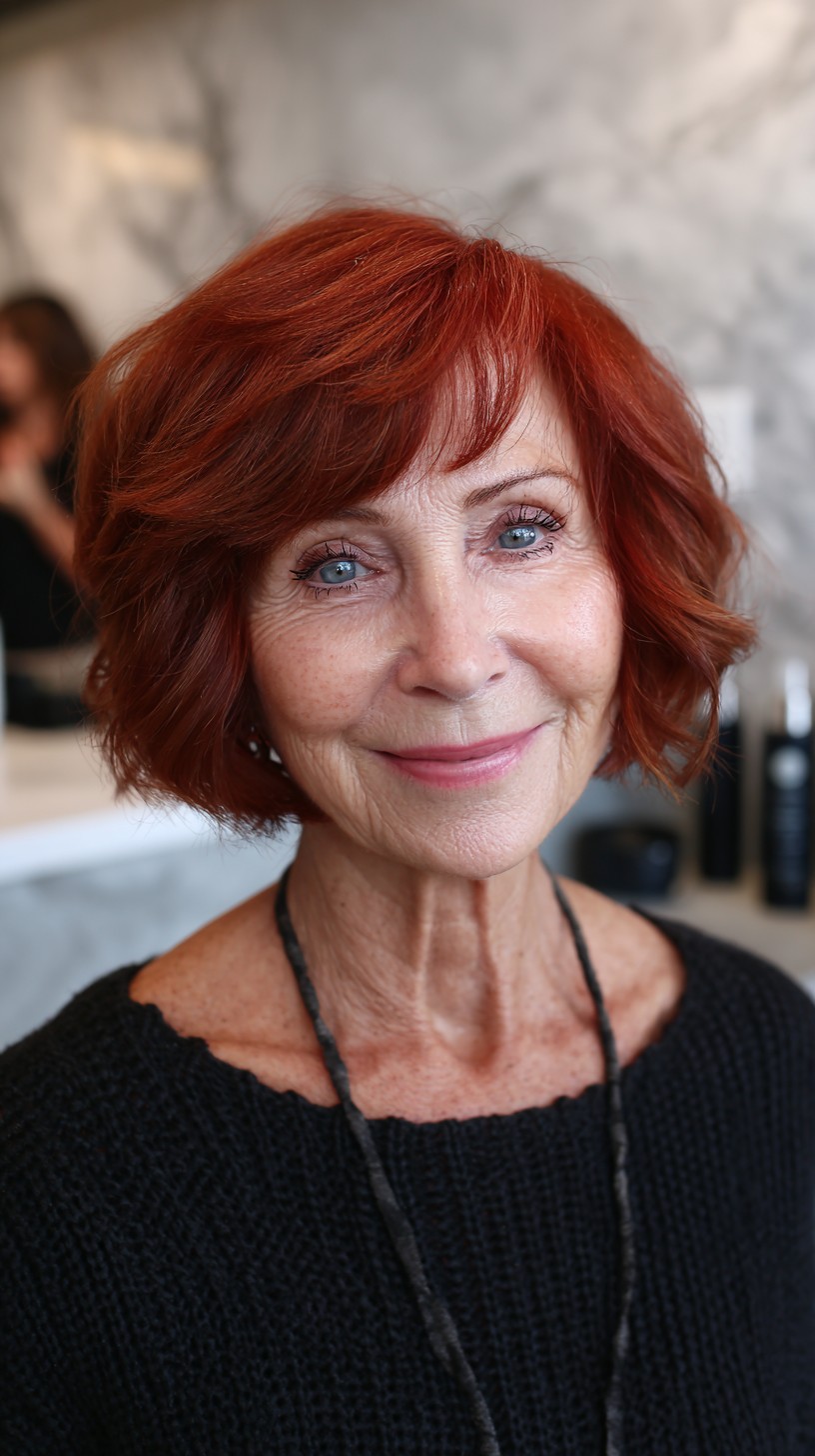 Chin-Length Copper Layered Bob with Face-Framing Fringe
