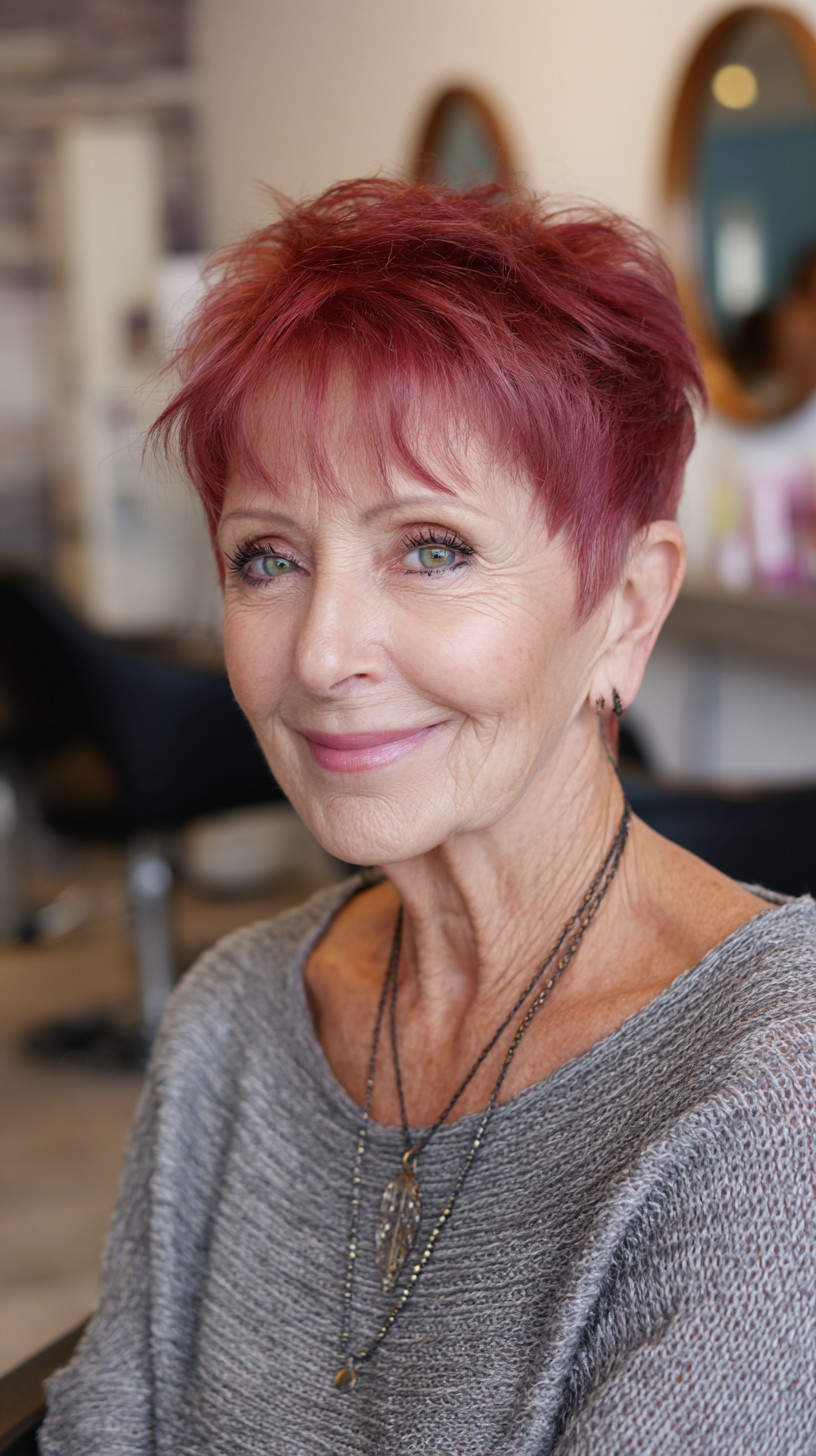 Cranberry Feathered Pixie with Soft Micro-Fringe