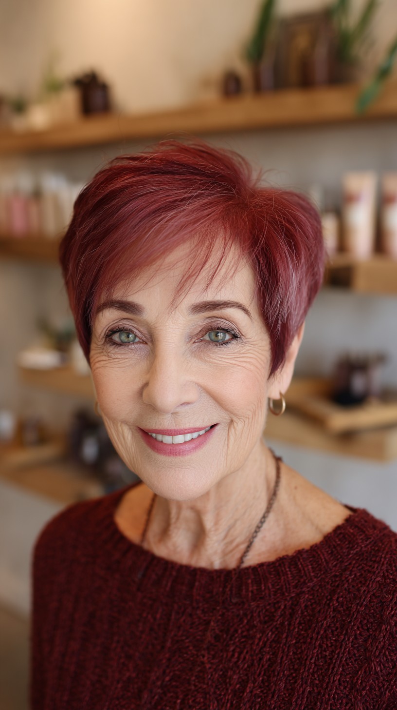 Cropped Raspberry Pixie with Feathered Micro-Fringe
