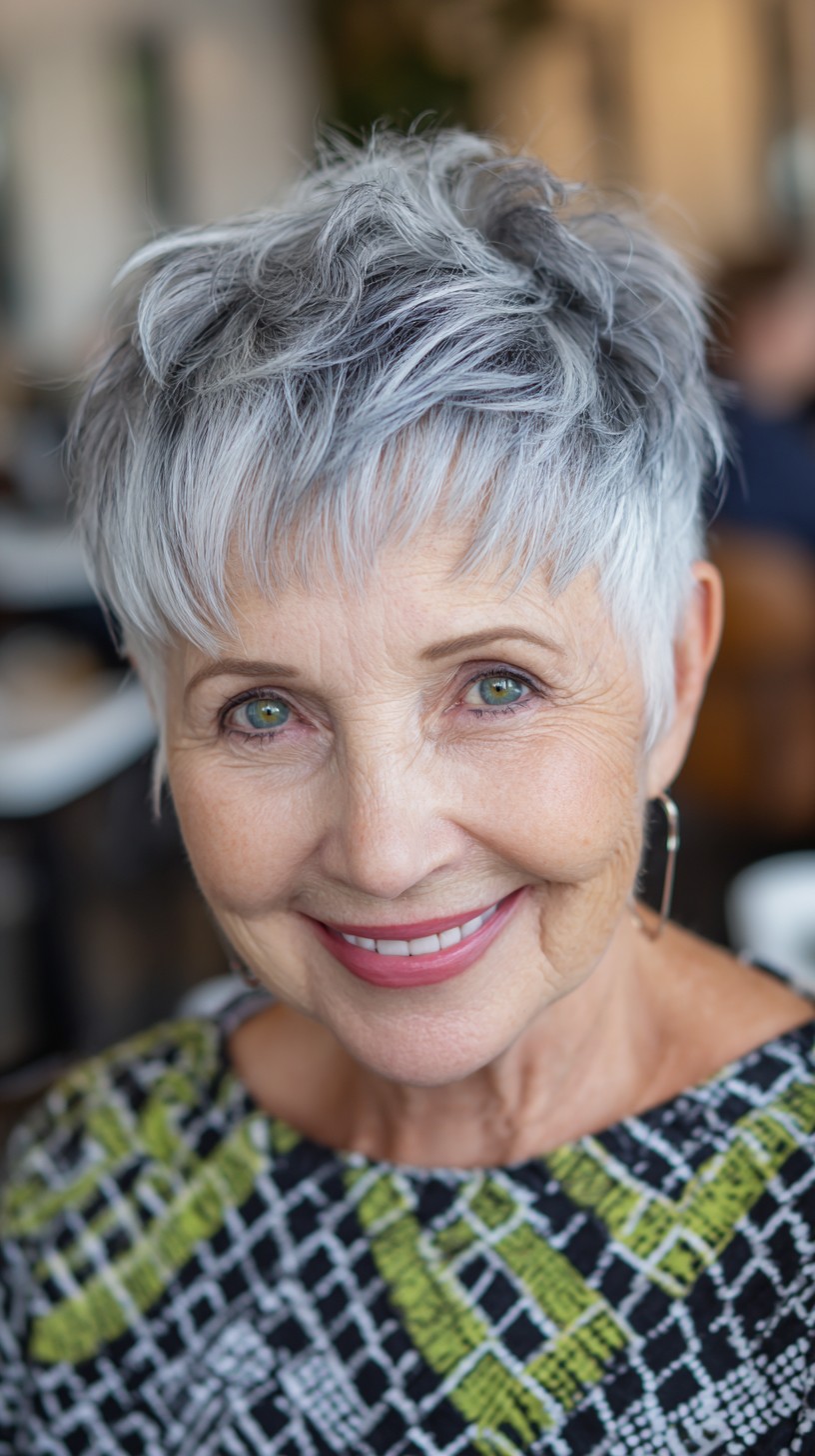 Cropped Textured Silver Pixie with Wispy Micro-Bangs
