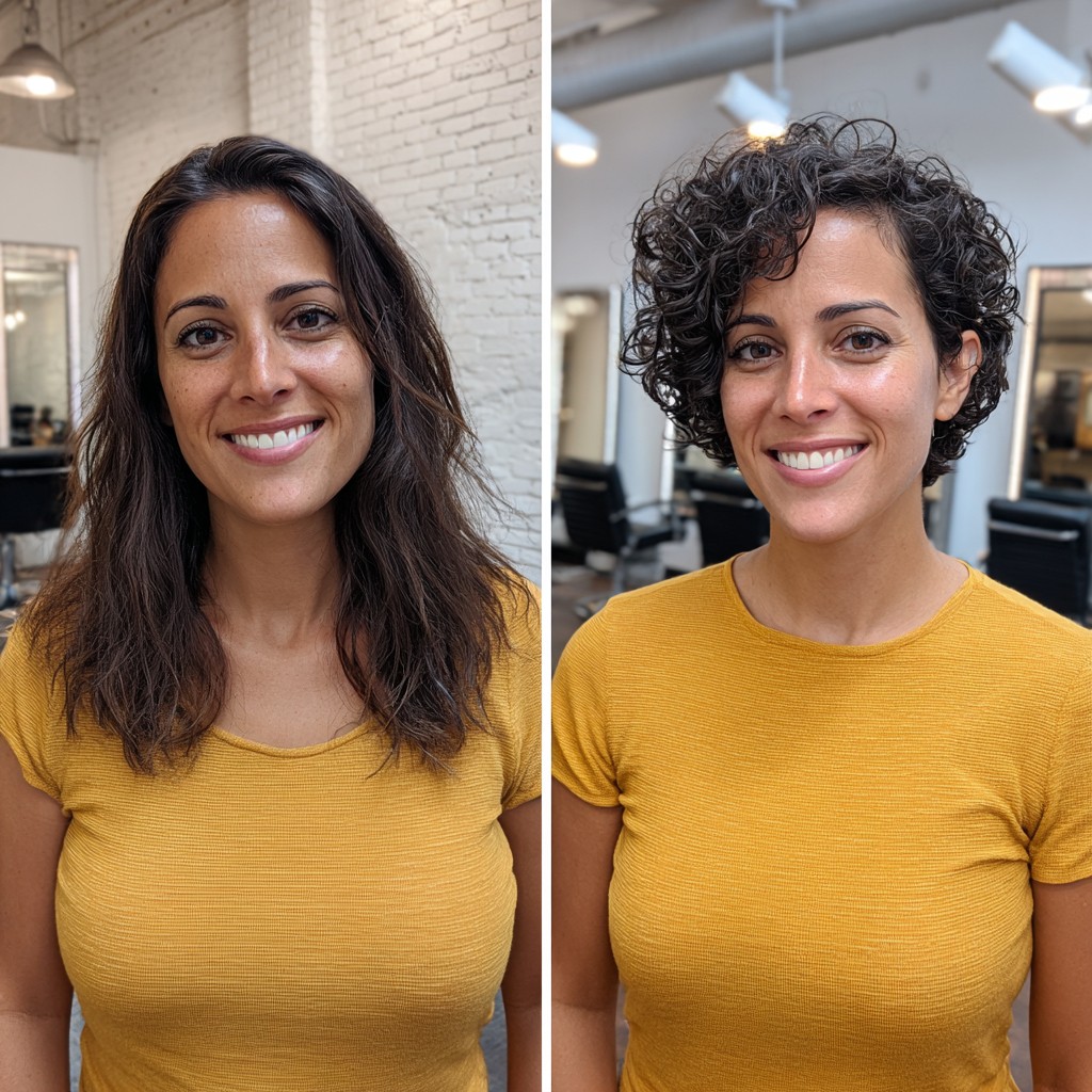 Curly Chin-Length Pixie Bob with Soft Nape Graduation and Side-Swept Coil