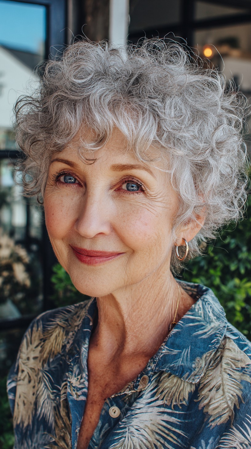 Curly Silver Pixie with Face-Framing Micro Curls