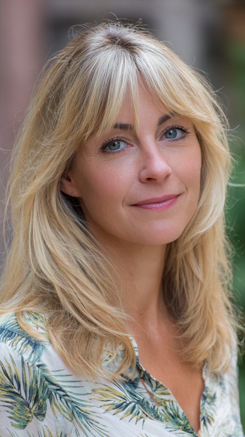 Face-Framing Blonde Shoulder-Length Cut with Soft Curtain Bangs