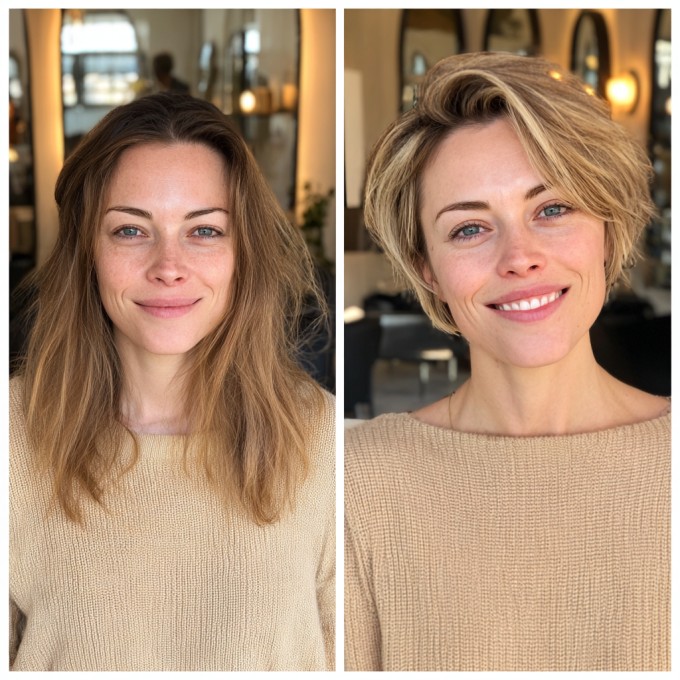 Feathered Beige-Blonde Pixie Bob with Soft Crown Lift