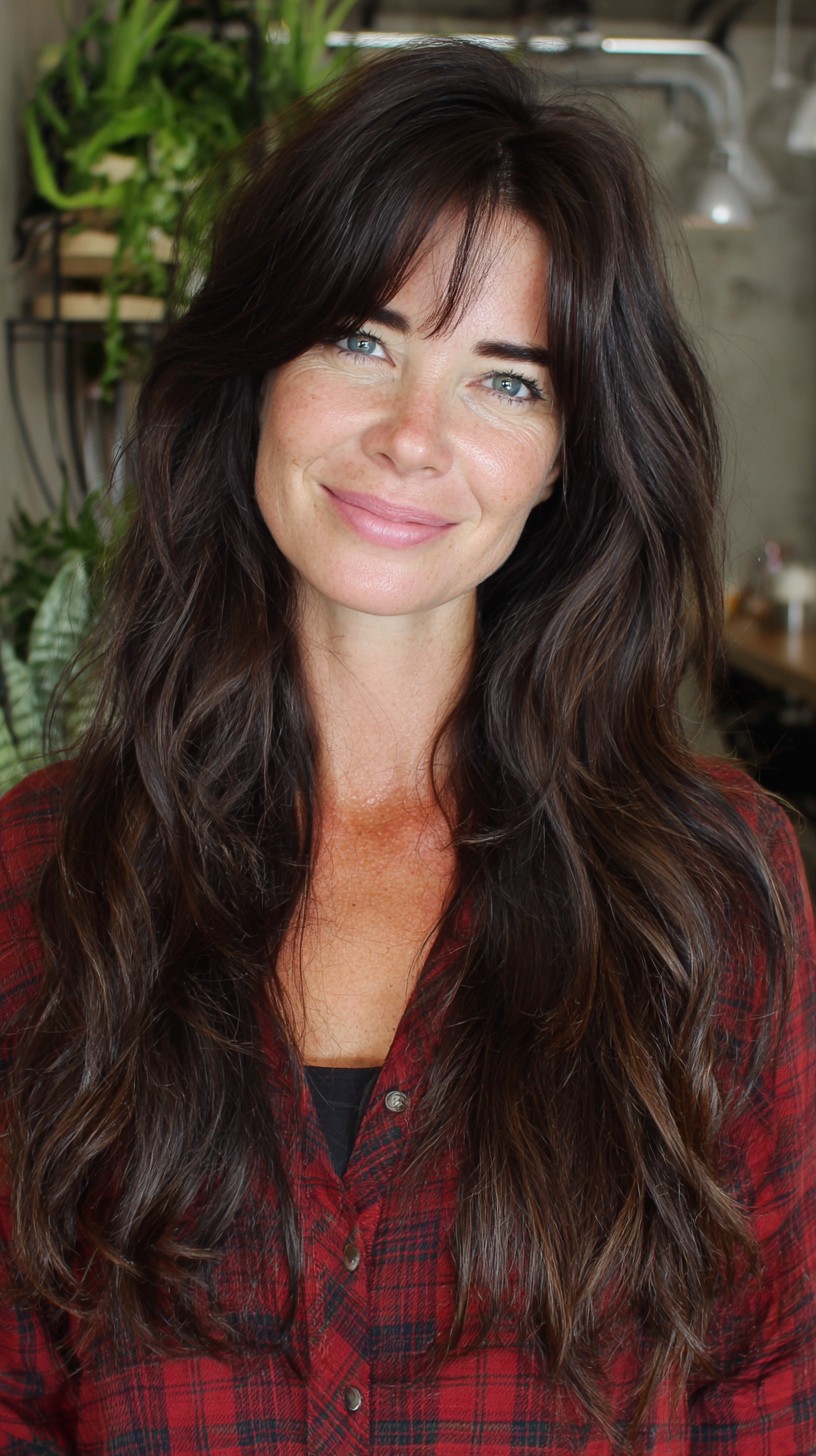 Long Chocolate Wave Layers with Airy Wispy Center Fringe