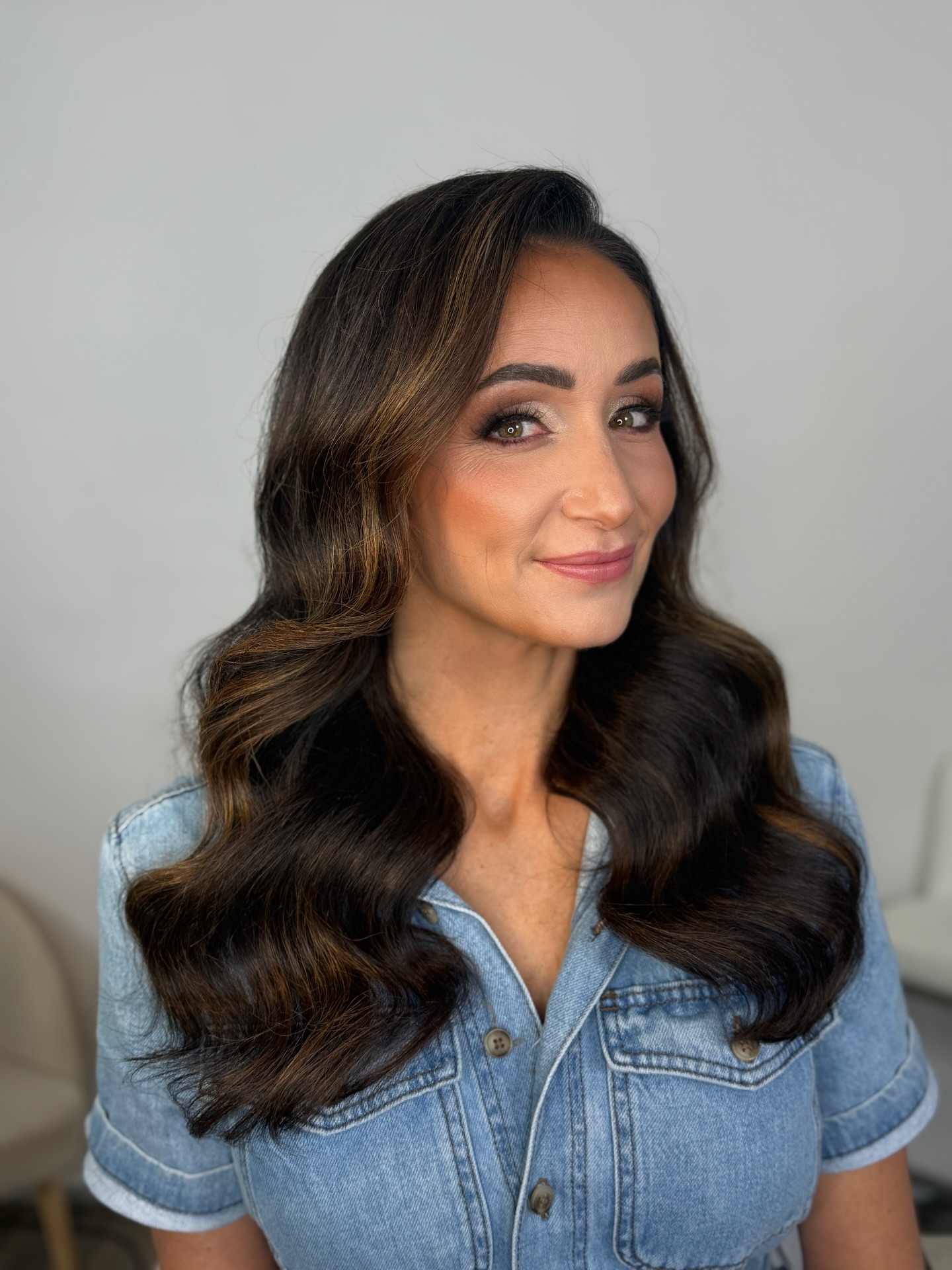 Long Espresso Balayage with S-Shaped Face-Framing Waves