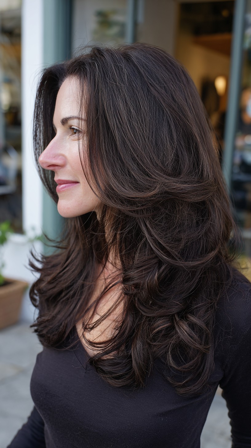 Long Layered Blowout with Face-Framing Curtain Layers