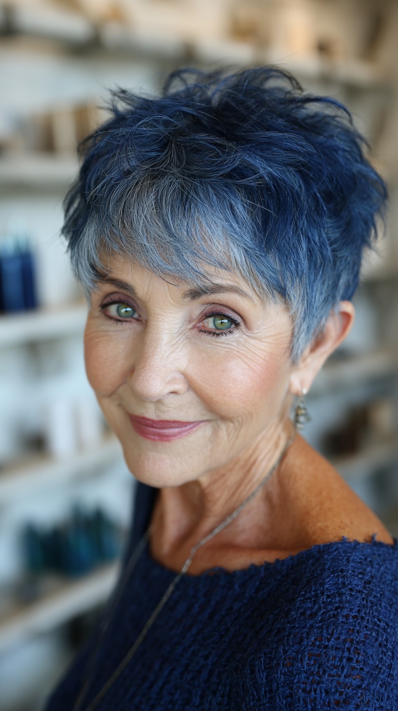 Navy Slate Textured Pixie with Silver Root Melt