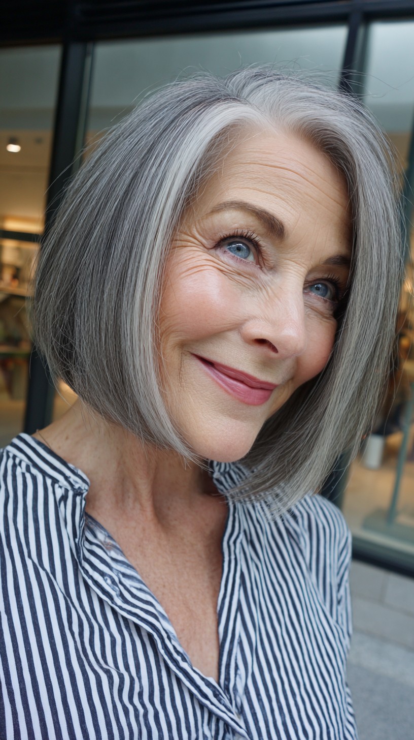 Pearl-White Framed Angled Chin-Length Bob