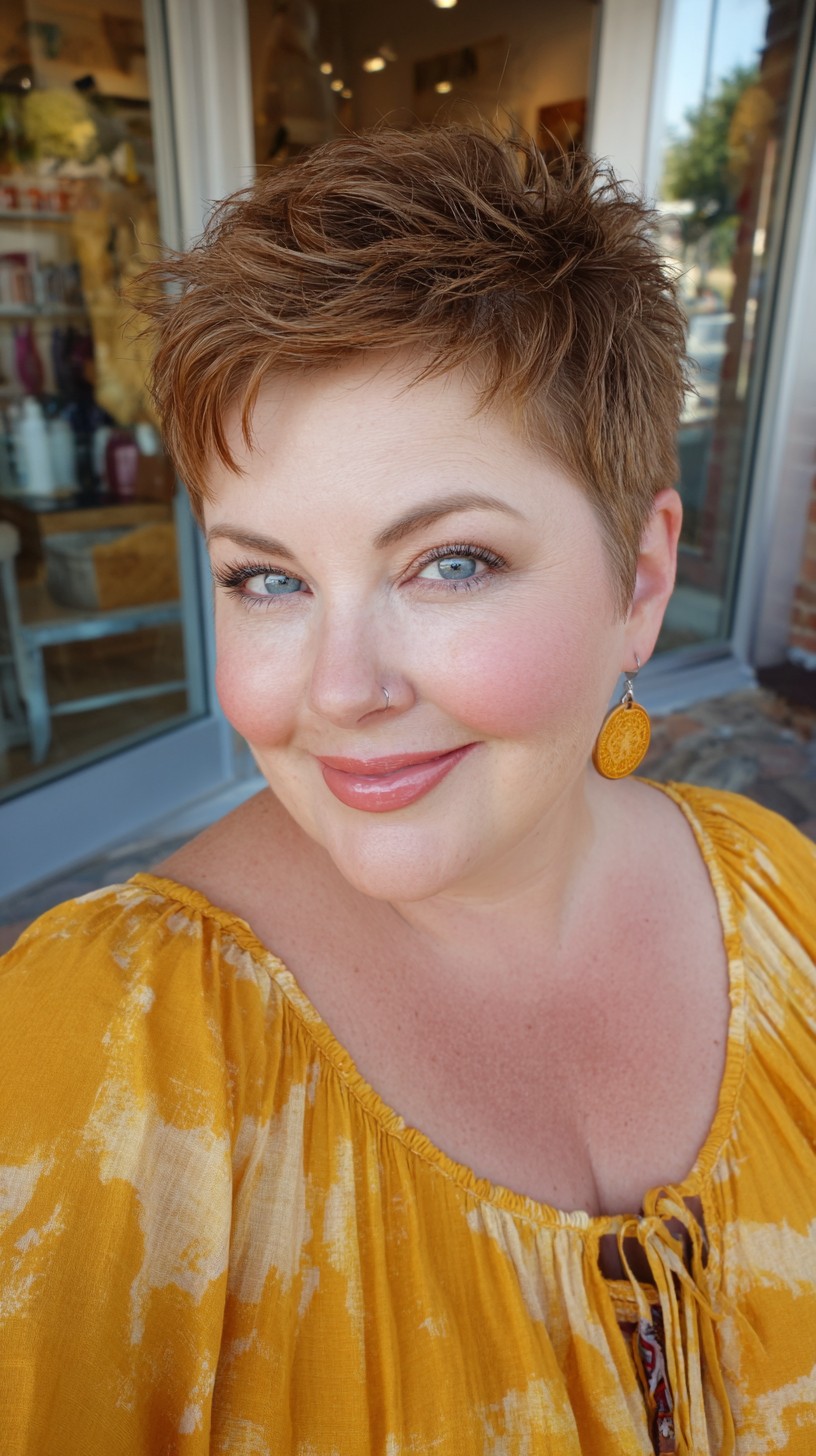 Piecey Copper Pixie with Textured Crown and Tapered Nape