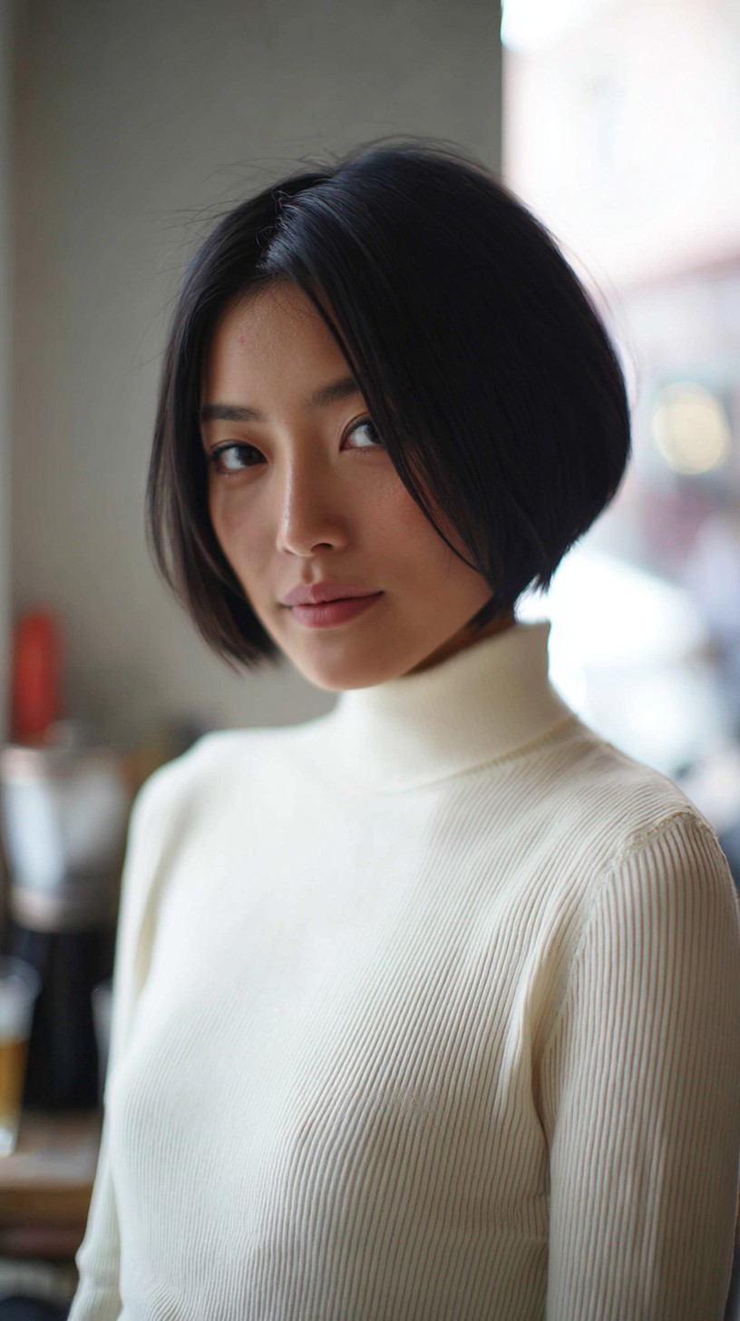 Rounded Chin-Grazing Bob with Subtle Center-Parted Curtain Layers