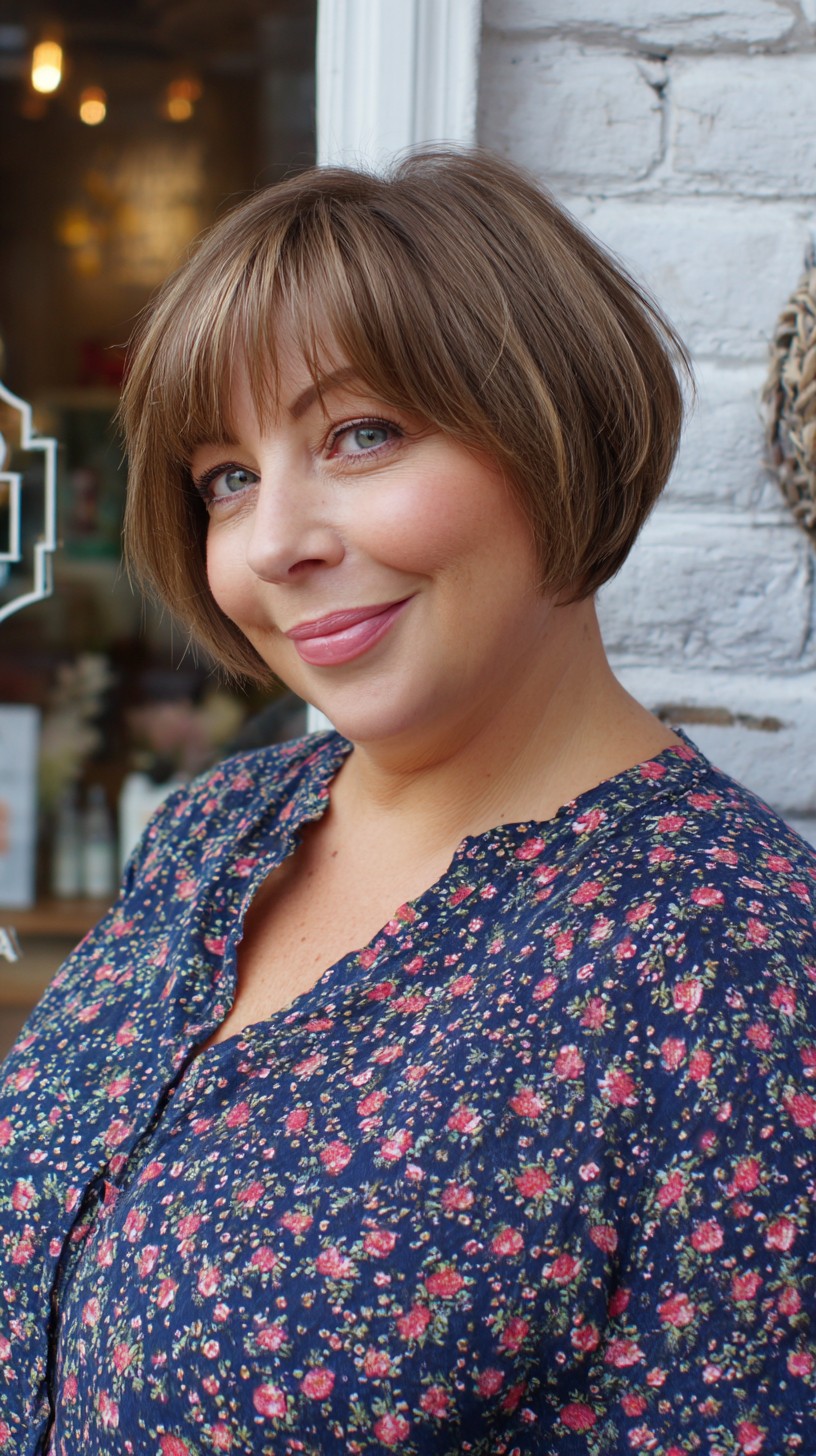 Rounded Chin-Length Textured Bob with Full Fringe