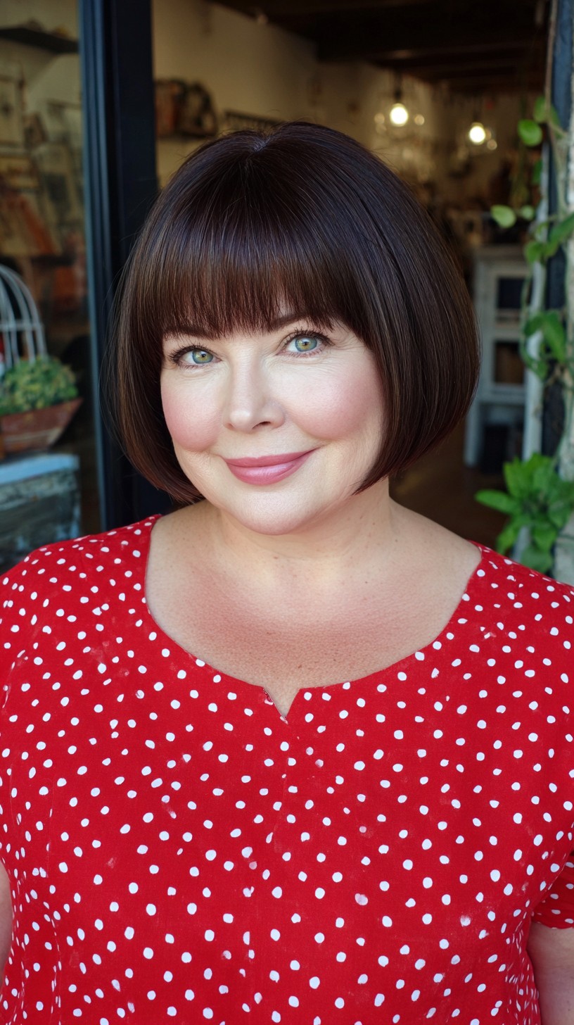 Rounded Chocolate Blunt Bob with Micro-Fringe