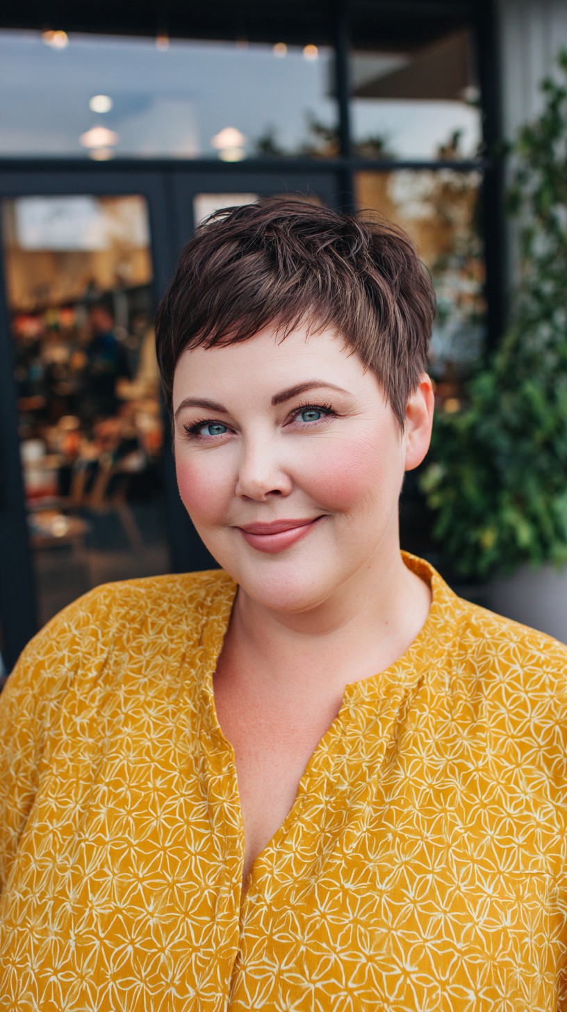 Short Textured Brunette Pixie with Choppy Micro-Fringe