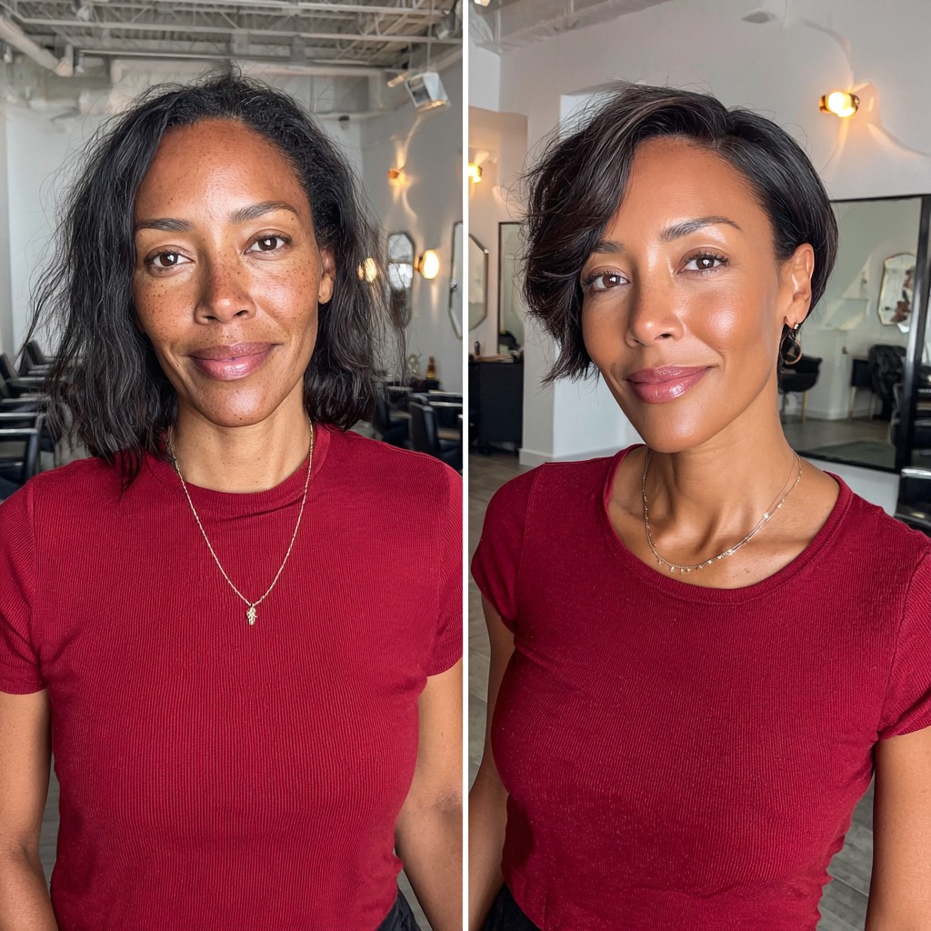 Sleek Asymmetrical Pixie Bob with Deep Side Sweep and Tapered Nape