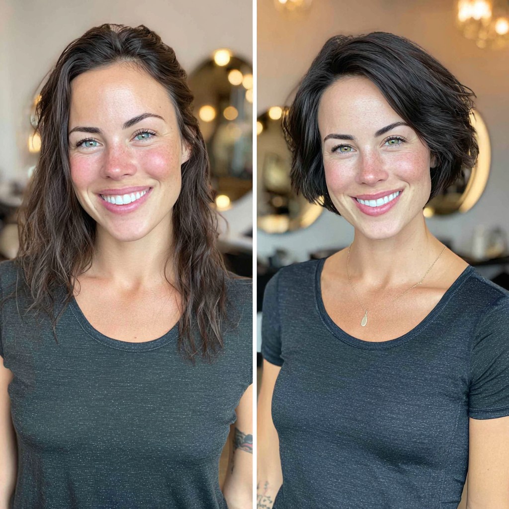 Soft Chin-Length Pixie Bob with Natural Diagonal Part and Crown Rotation
