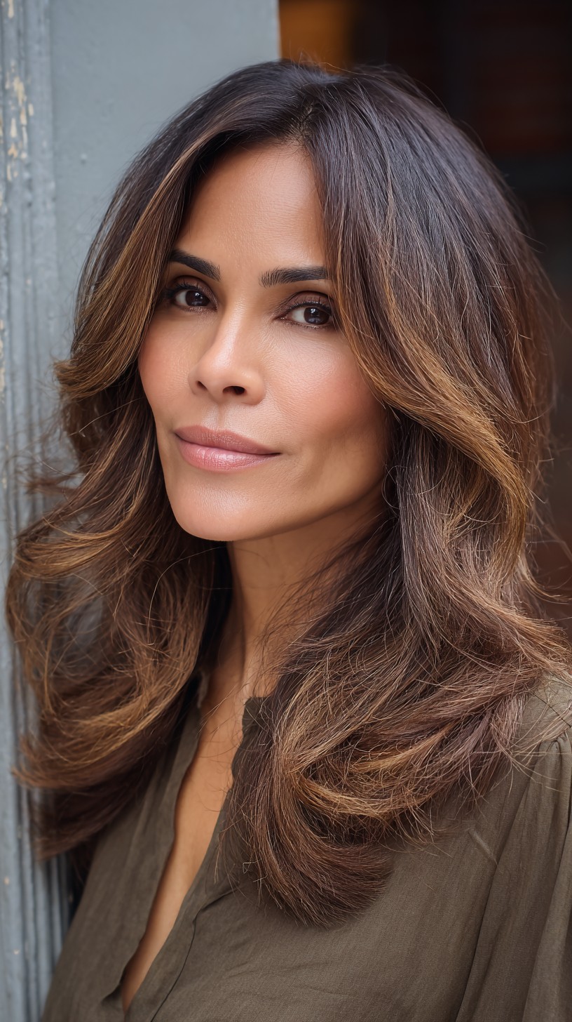 Soft Face-Framing Long Layers with Flicked Ends