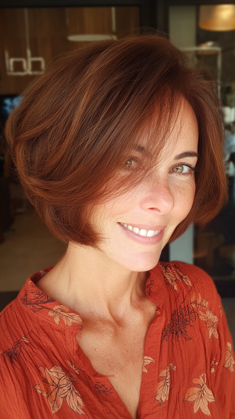 Soft Layered Chin-Length Bob with Side-Swept Bangs