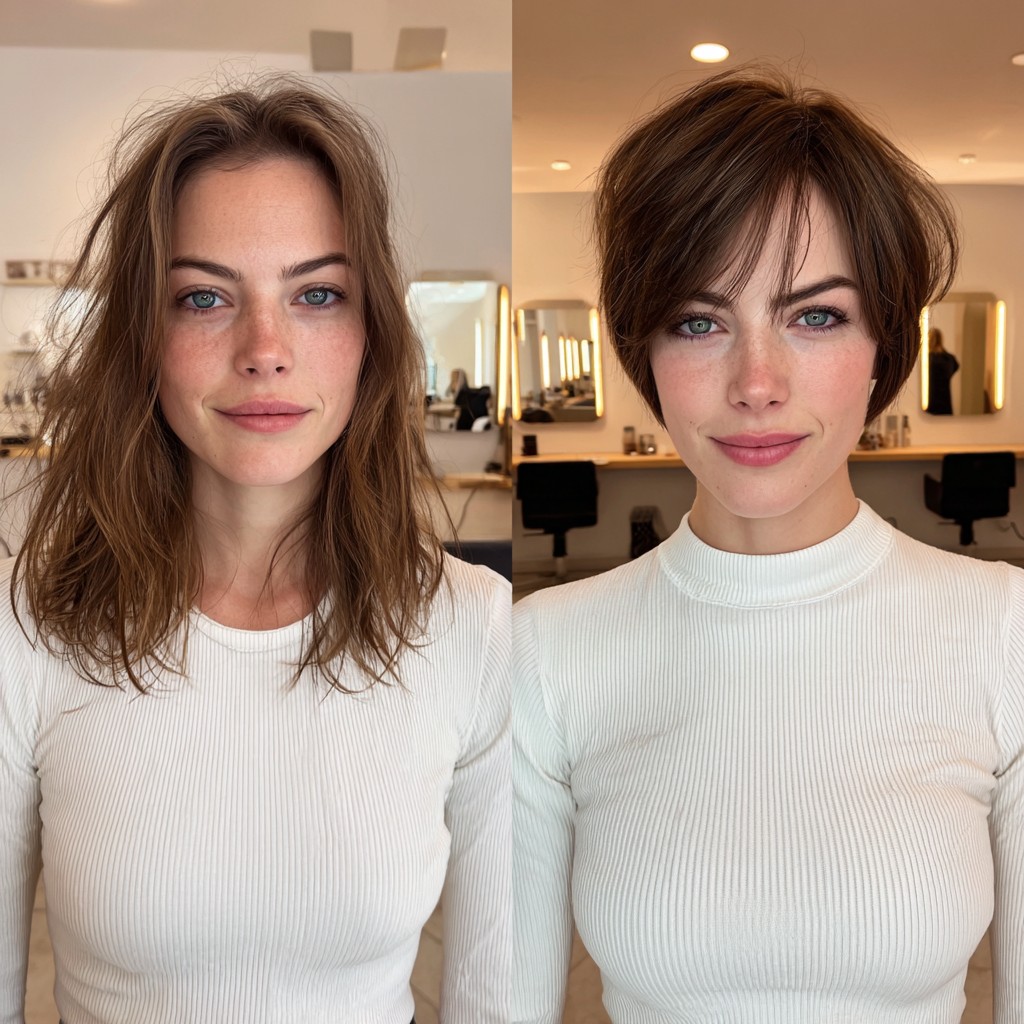 Soft Stacked Pixie Bob with Wispy Curtain Fringe and Face-Framing Layers