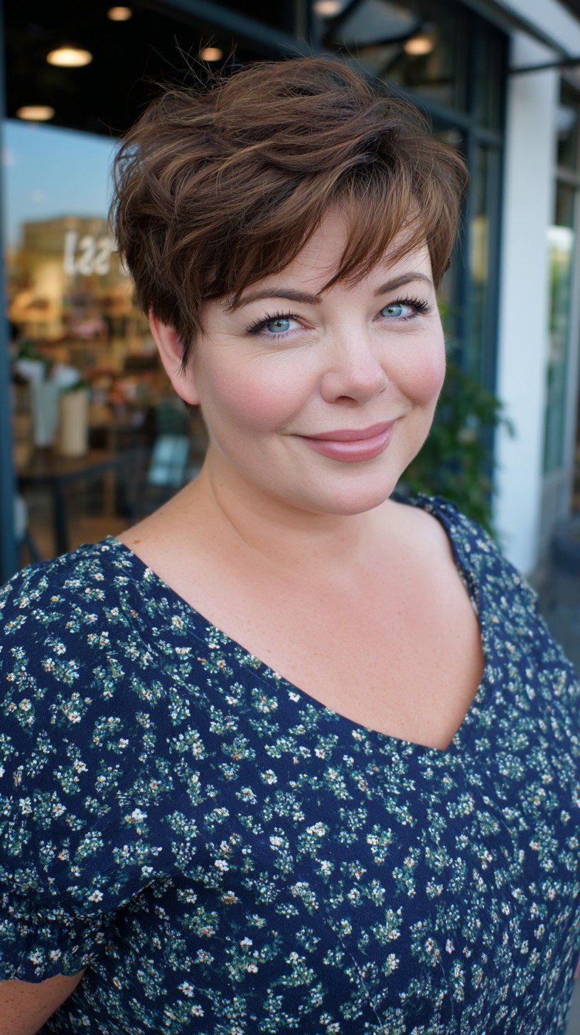 Soft Textured Chocolate Pixie with Lifted Crown and Wispy Fringe
