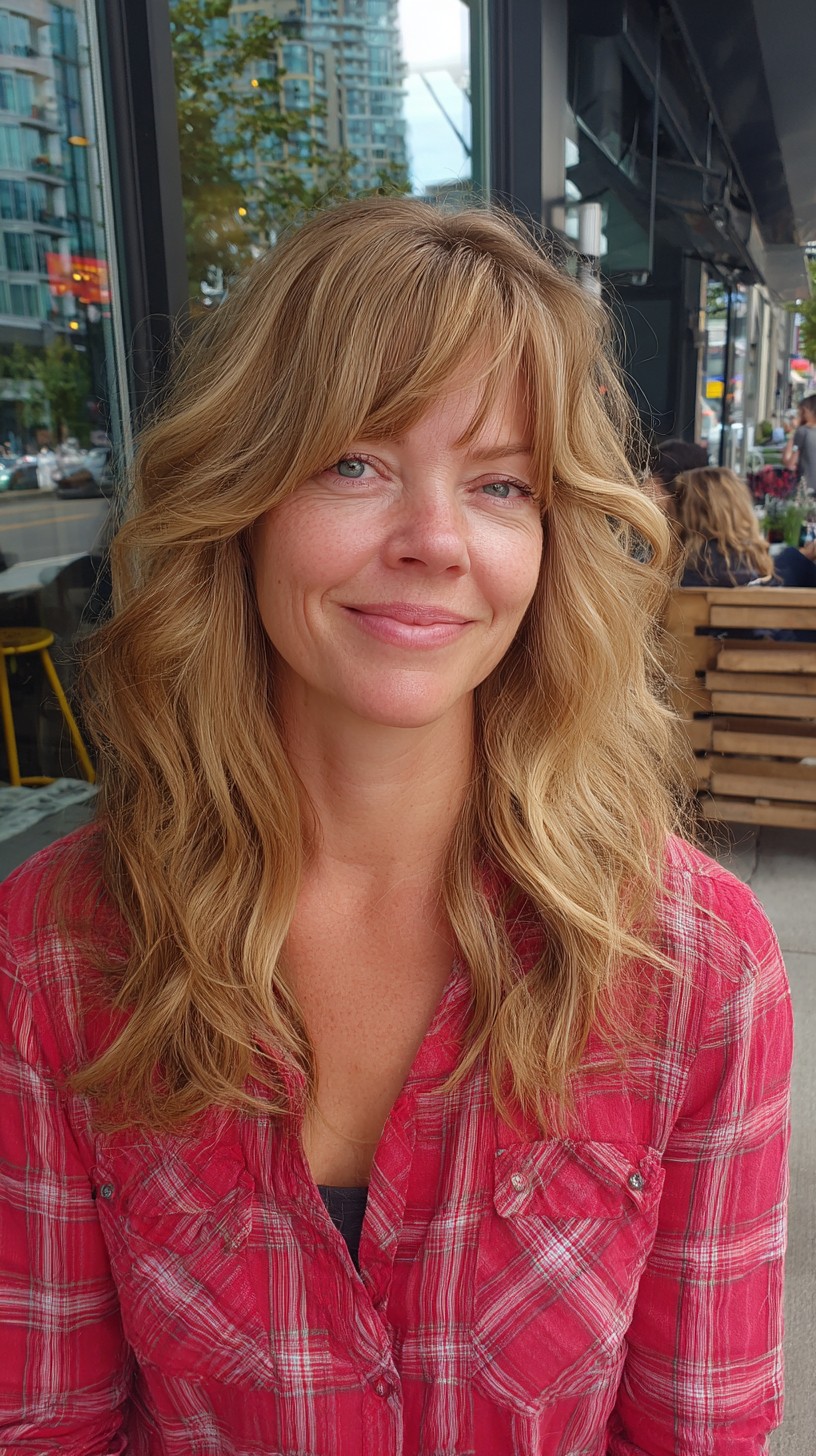 Sun-Kissed Textured Long Layers with Soft Curtain Bangs