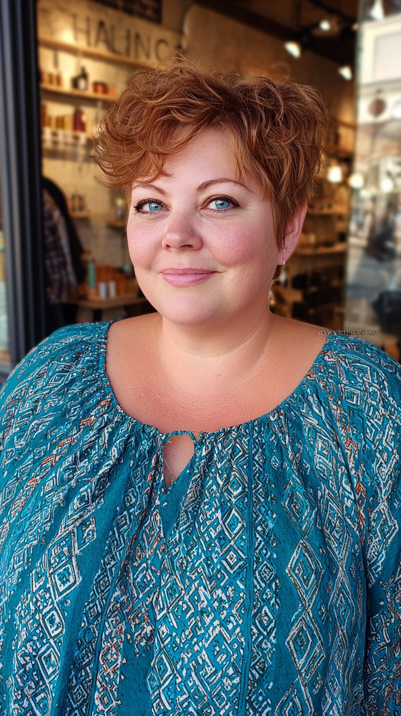 Textured Copper Curly Pixie with Graduated Nape