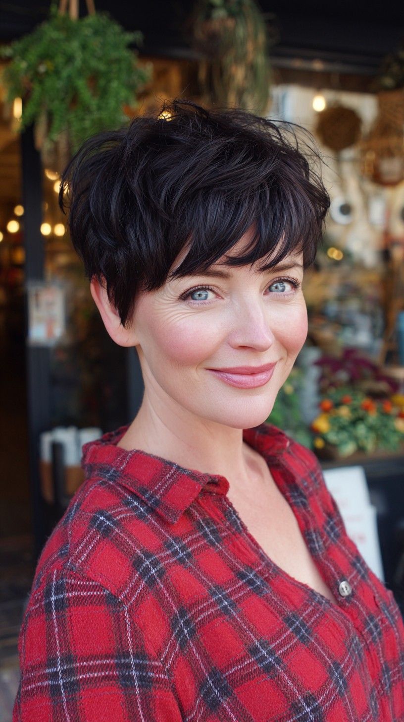 Textured Espresso Pixie with Wispy Micro-Fringe and Crown Lift