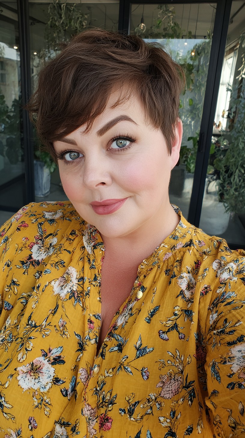 Textured Pixie with Side-Swept Fringe for Full Faces