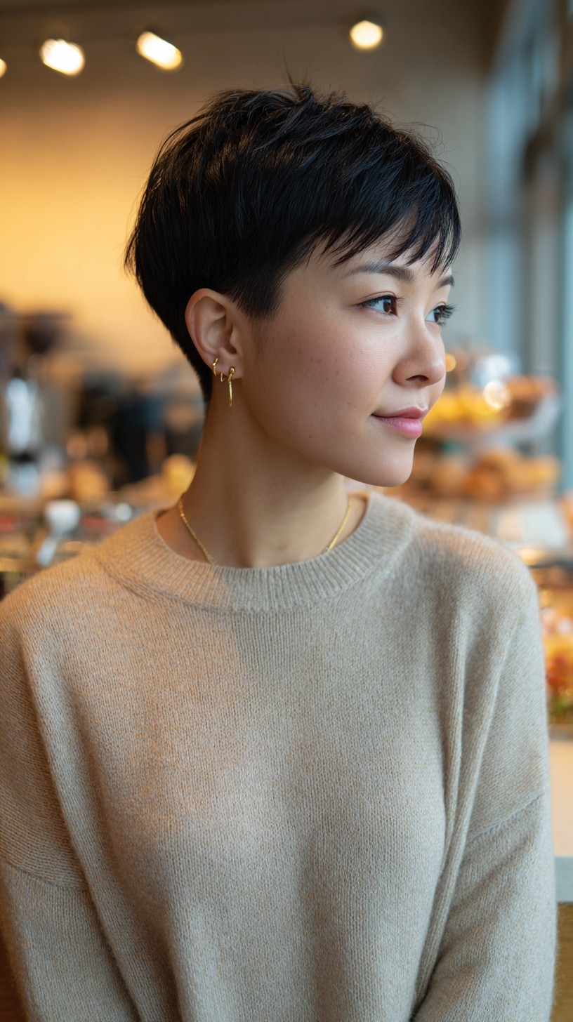 Textured Short Pixie with Graduated Nape and Wispy Micro-Fringe