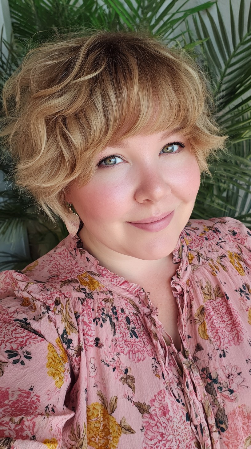 Textured Short Shag with Wispy Fringe for Round Faces