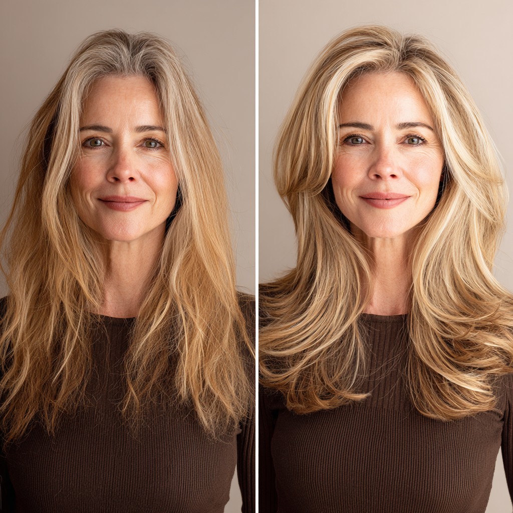 Voluminous Feathered Long Layers with Bright Root Melt