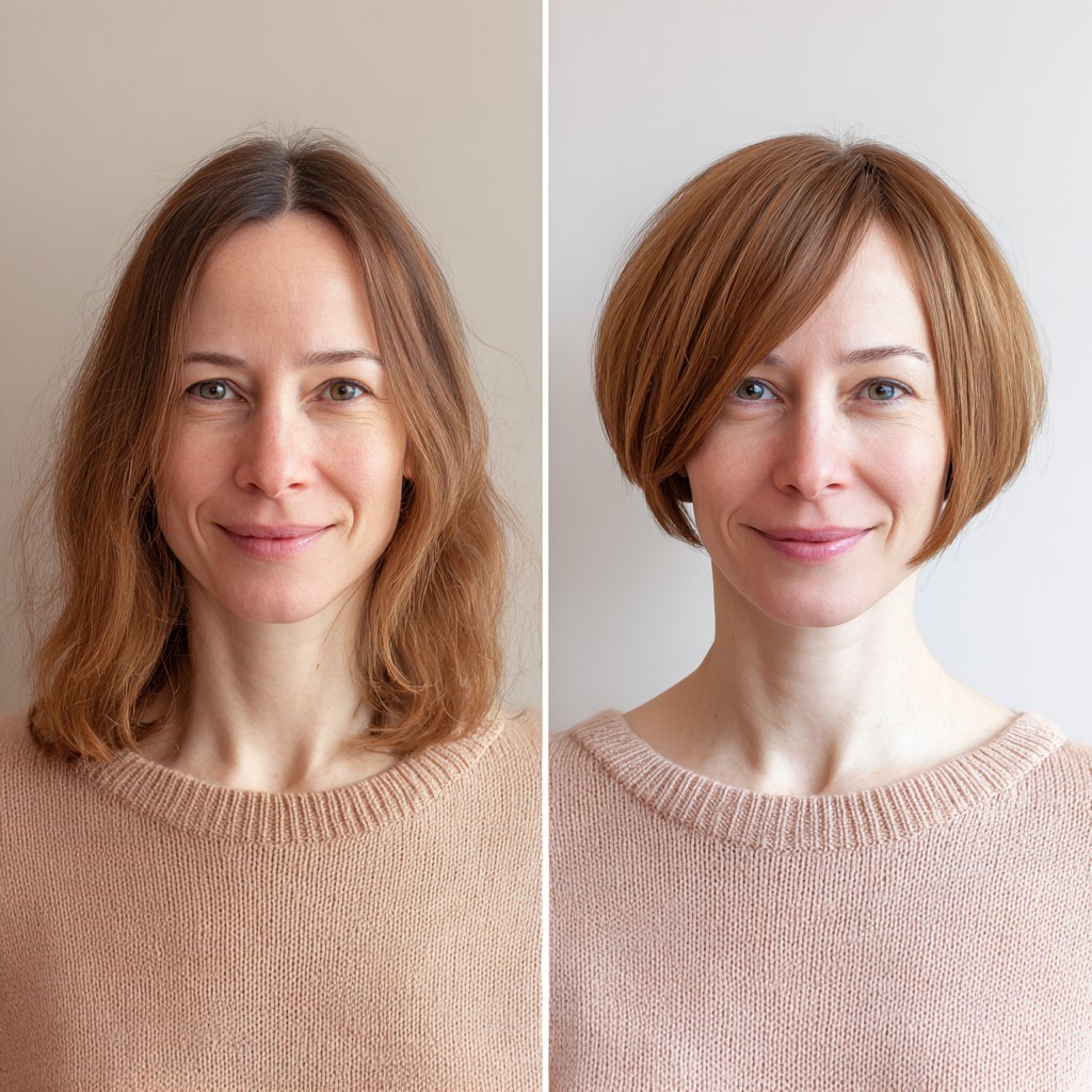 Warm Copper Chin-Length Pixie Bob with Deep Side Sweep