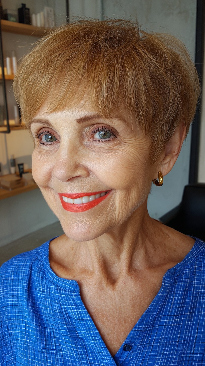 Cropped Copper Micro-Bang Pixie with Tapered Nape